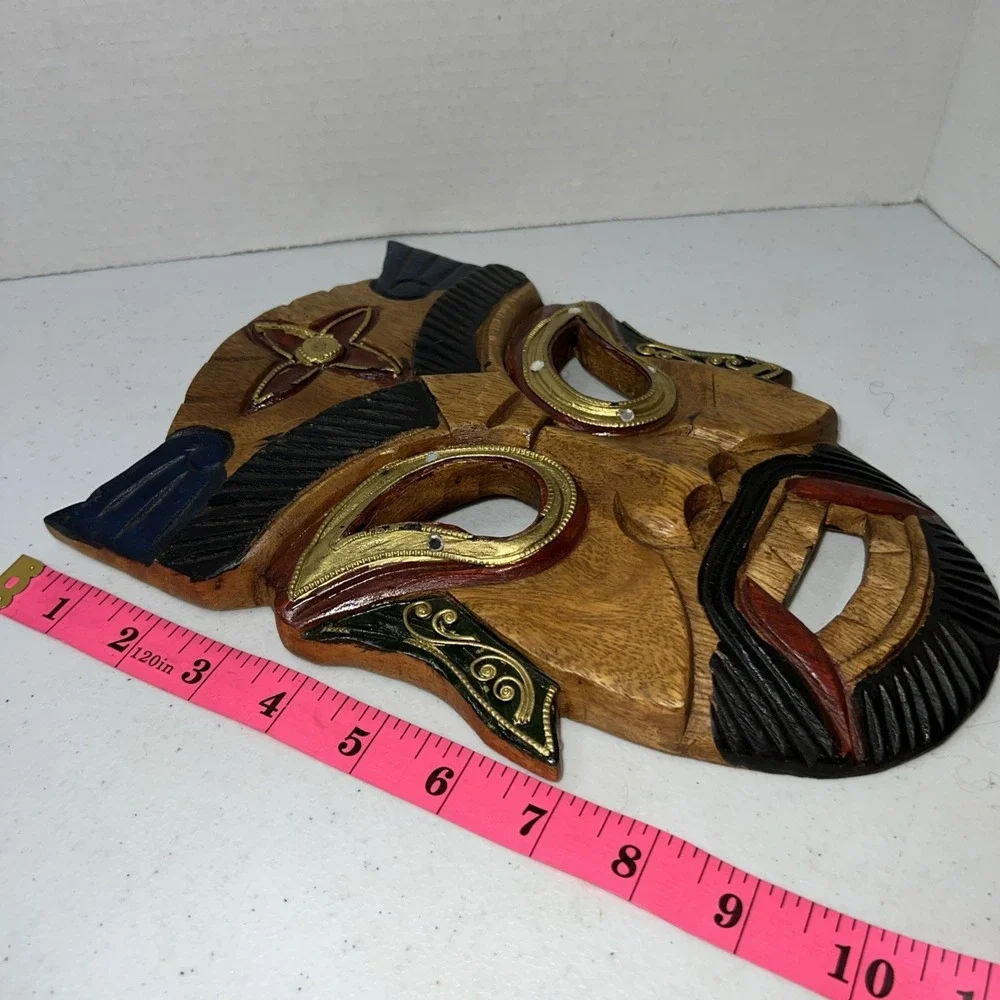 Vintage Wood THAI Mask Hand Carved & Painted Decor Asian Demon Face